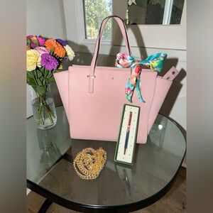 4 FER! Kate Spade Cedar Hayden Blush Pink Tote with pen, chain & bag scarf